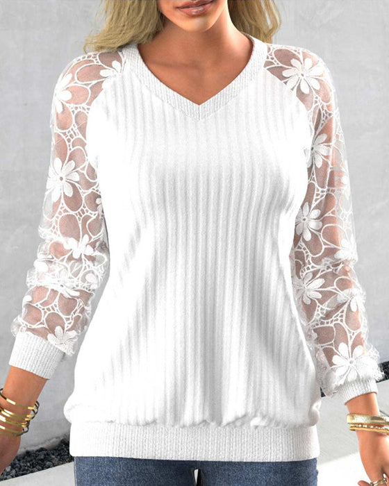 Lace Sweatshirt with Long Sleeve and Print