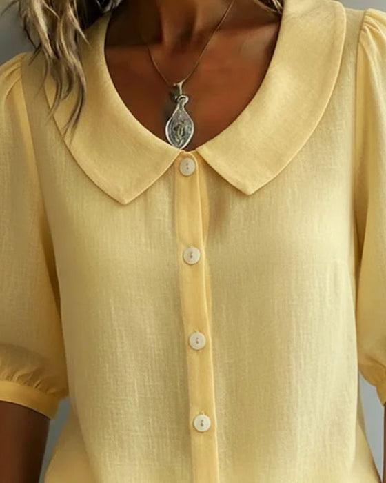 Cotton Mid-Sleeve Peter Pan Collar Shirt