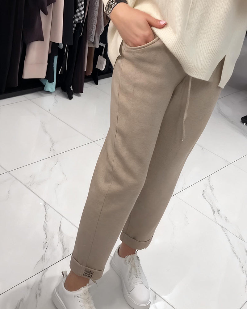 Lace-Up Knitted Cropped Pants