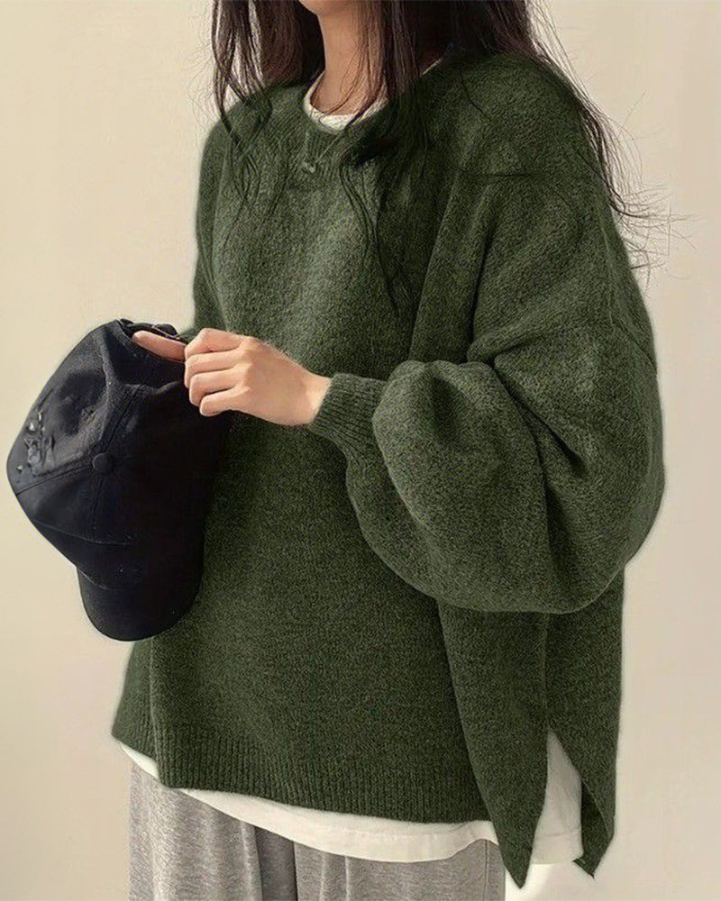 Crew Neck Side Slit Pullover