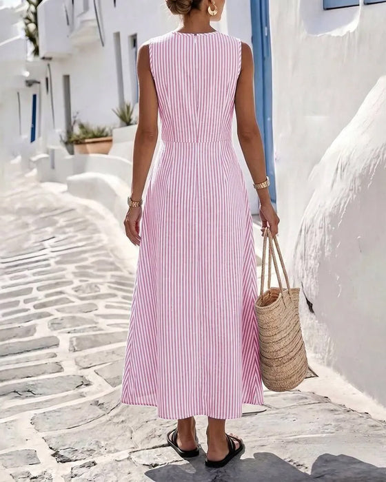 Stripe Twist Waist Sleeveless Maxi Dress