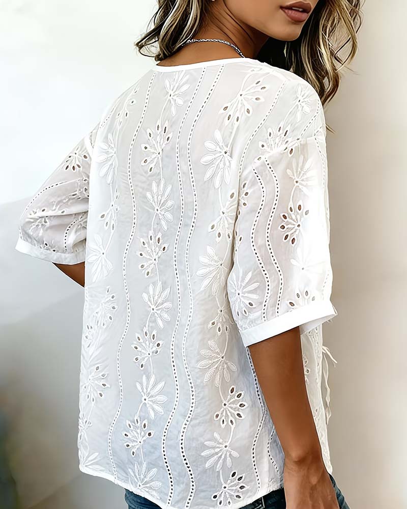 Side Tie Cut-Out Blouse