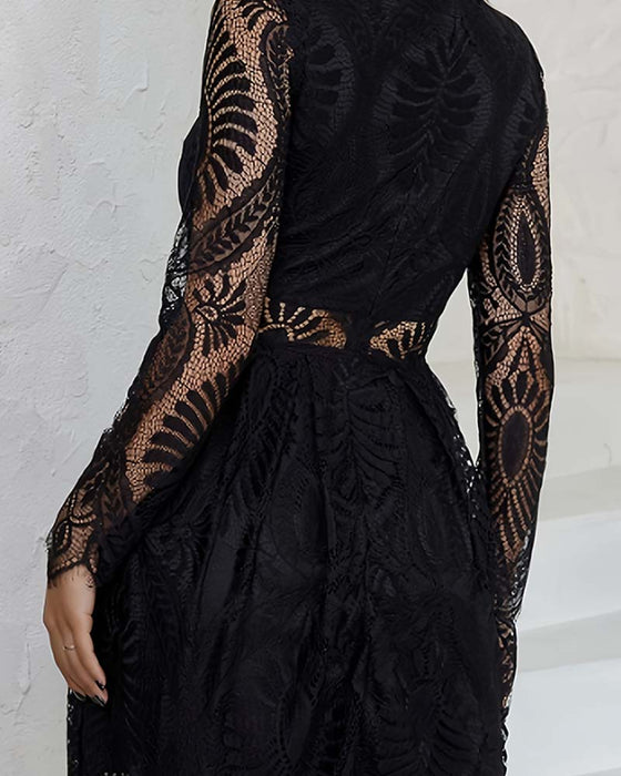 Round Neck Lace Cutout Waist Dress