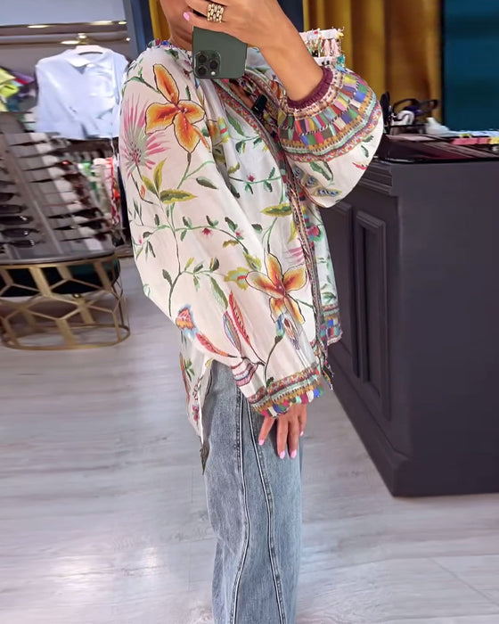 Sexy V-Neck Fashion Print Blouse