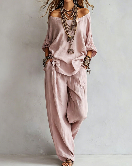 Off-Shoulder Wide-Leg Pants Two-Piece Set
