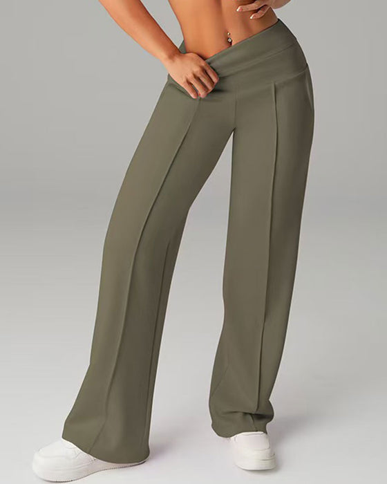 Solid Color Piped Straight-Leg Sports Pants