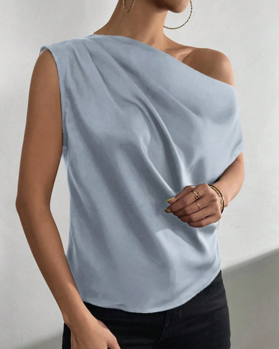 Solid Color Off Shoulder Sleeveless Blouse