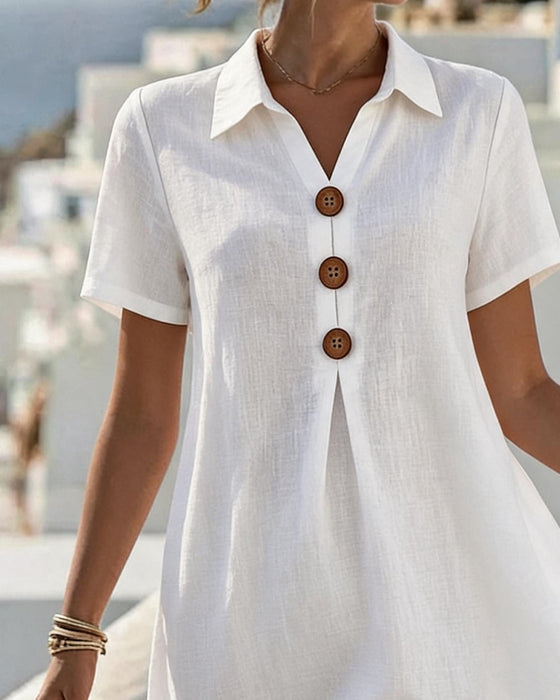 Lapel Short Sleeve Straight Dress