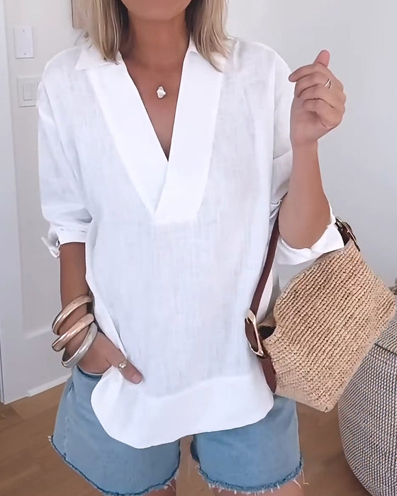 Lapel Solid Loose Top