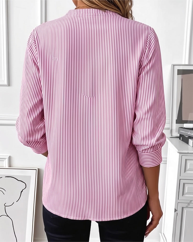 Striped Patchwork Zip Up Blouse