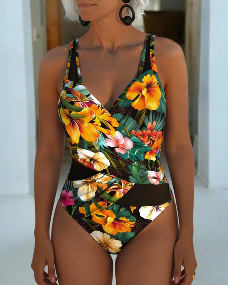 A Vacation-Style Floral One-Piece Bikini