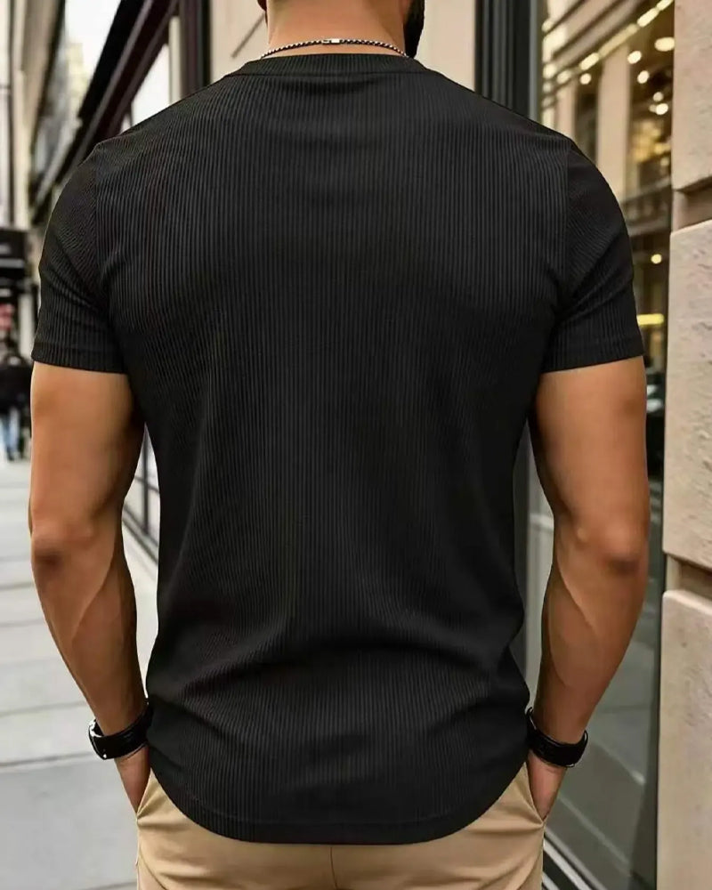 V-Neck Ribbed Solid Color Men's T-Shirt