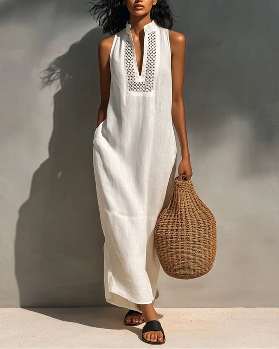 Sleeveless V-Neck Long Dress