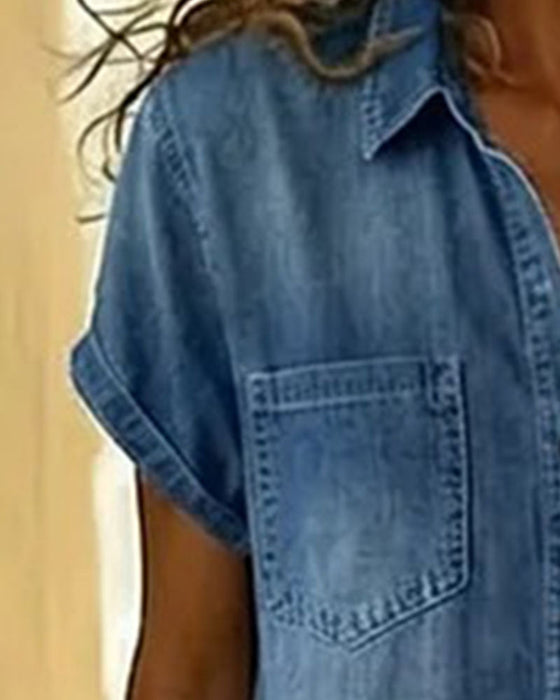 Short Sleeve Denim Jumpsuits
