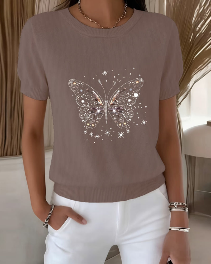 Butterfly Pattern Short Sleeve Pullover