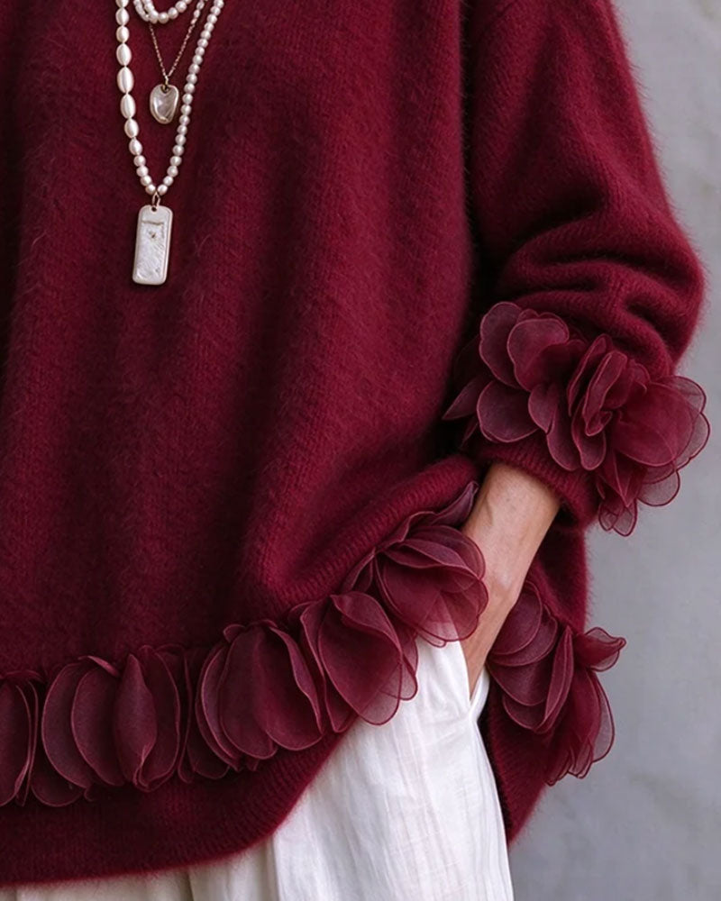 Floral Lazy Solid Color Pullover