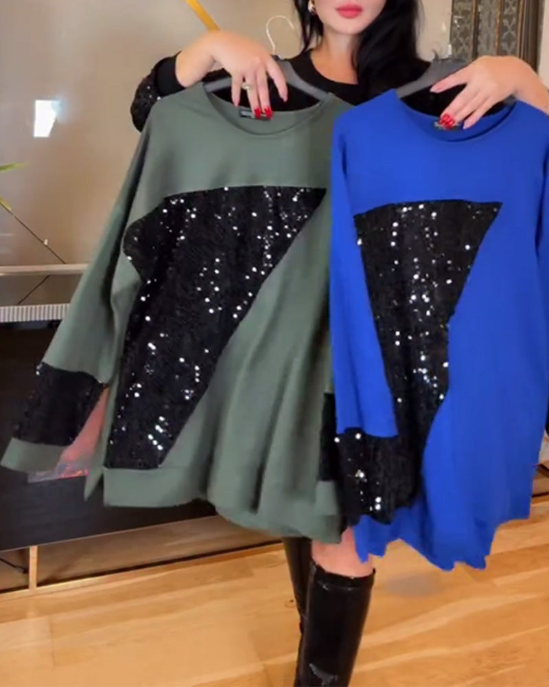 Casual Crew Neck Sequin Sweatshirt