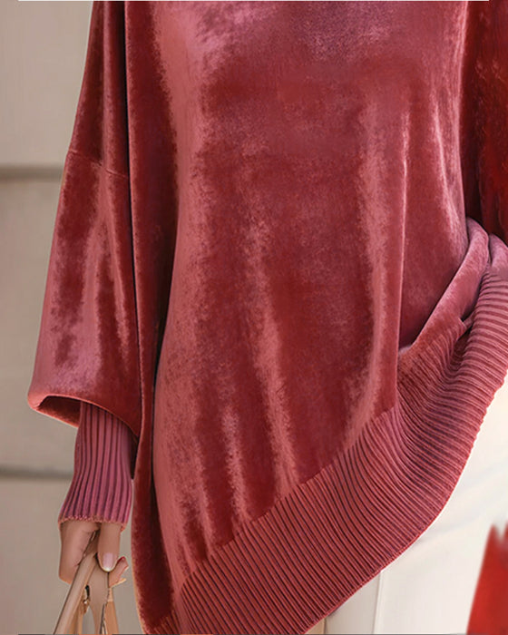 Lapel Loose Lantern Sleeve Sweatshirt