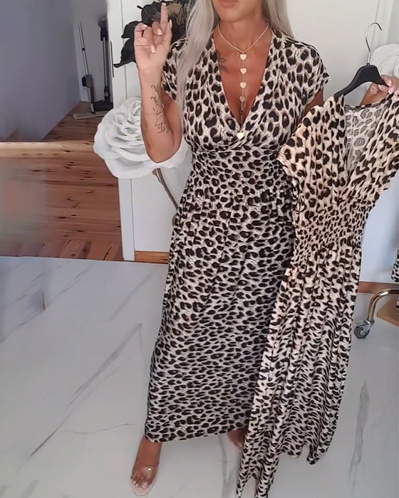Elegant Leopard Print V-Neck Dress