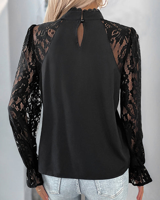 Lace Long-Sleeve Casual Blouse