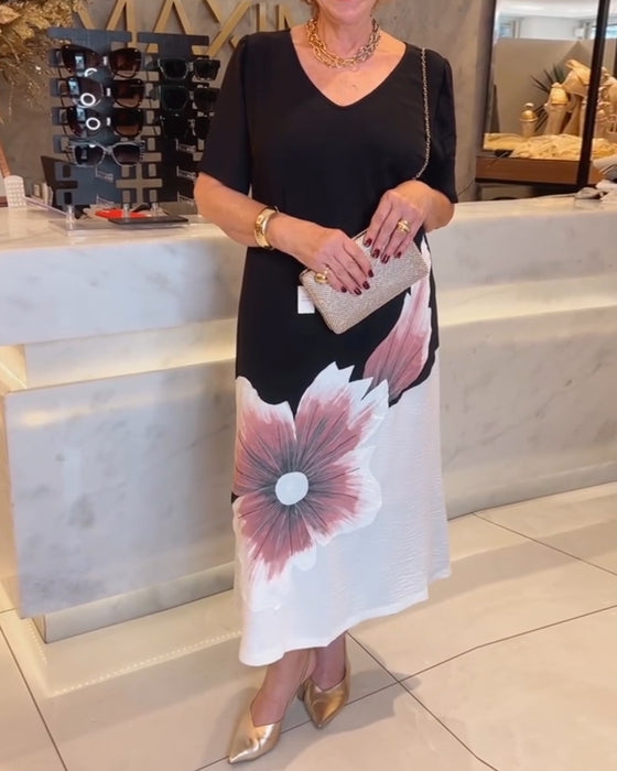 V-Neck Positioning Printed Long Dress