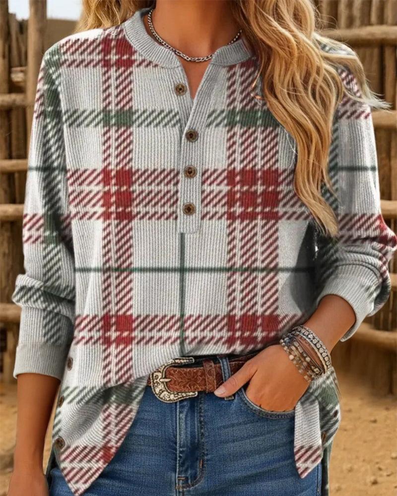 Casual Button-Down Plaid Sweatshirt