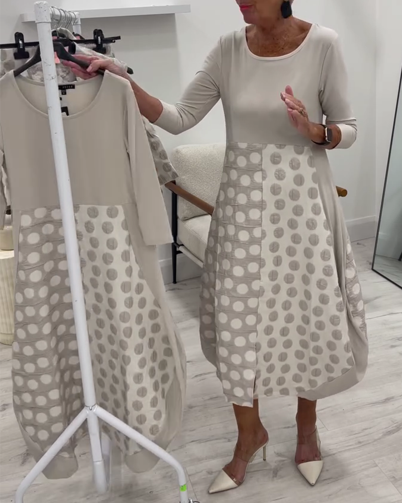 Round Neck Polka Dot Patchwork Tulip Dress