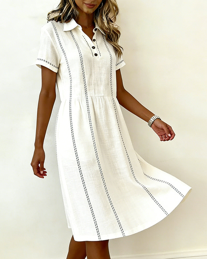 Vertical Striped Lapel Dress