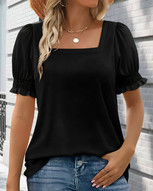 Solid Color Puff Sleeve T-Shirt