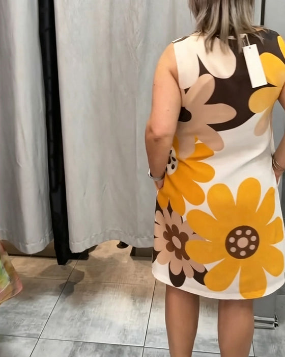 Crew Neck Printed Sleeveless Dress