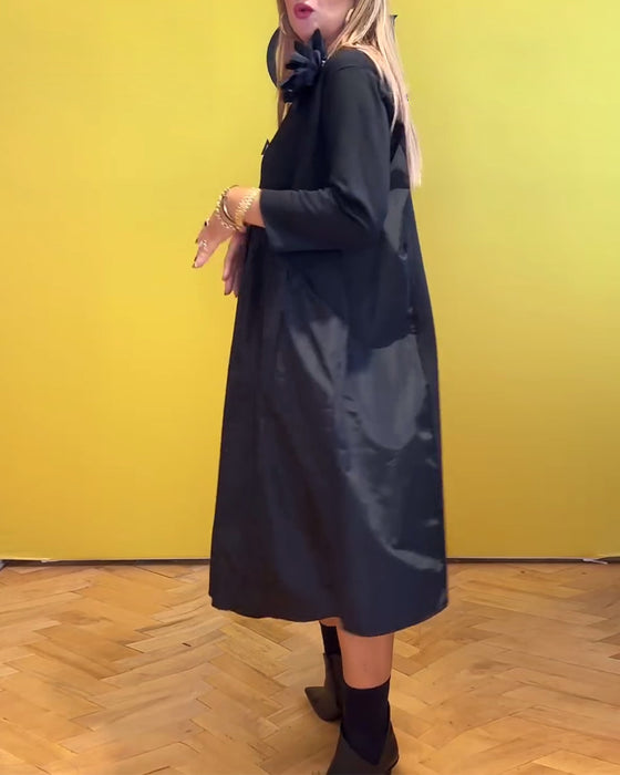Round neck solid color casual dress