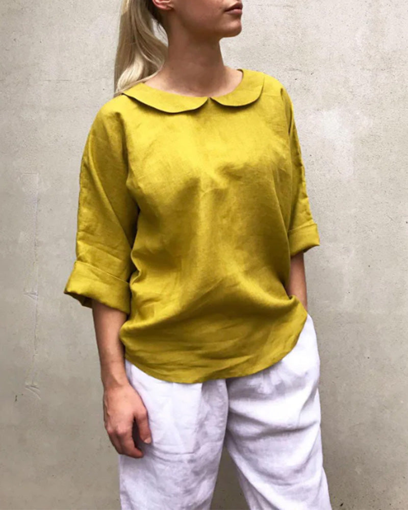 Peter Pan Collar Linen-Blend Loose-Fit Blouse