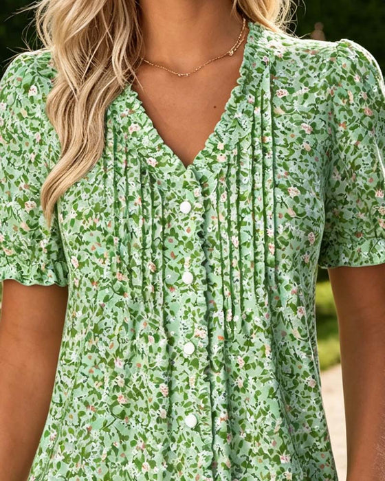 V-Neck Floral Print Blouse