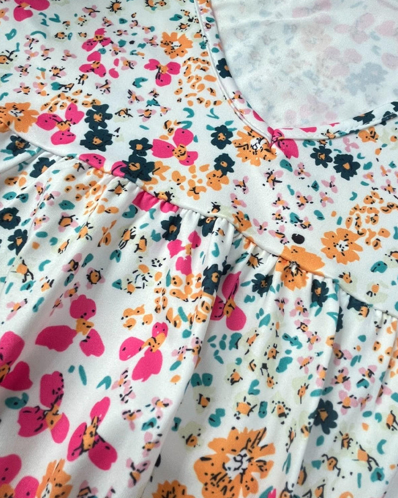 Floral V-Neck Short-Sleeved Blouse