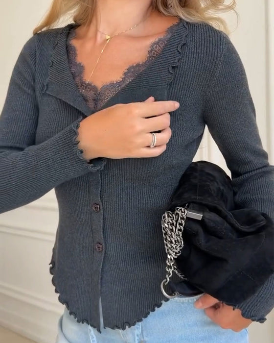 V-Neck Button Casual Top