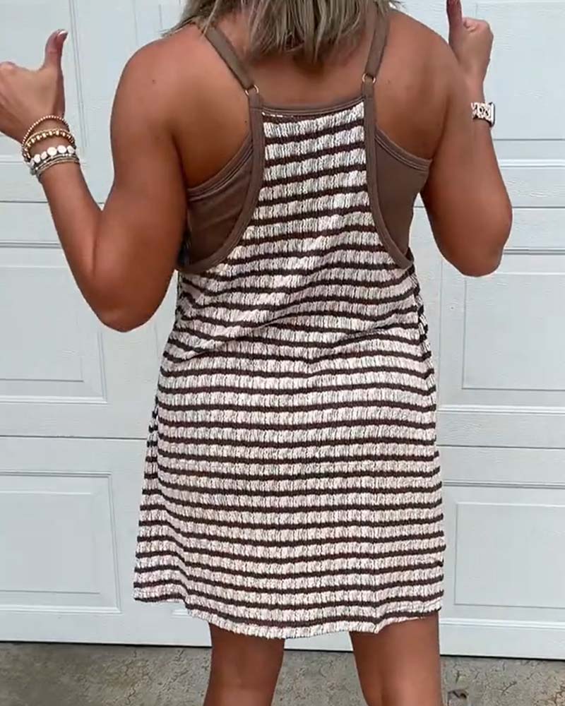 Strappy U-Neck Pocket Color Block Dress