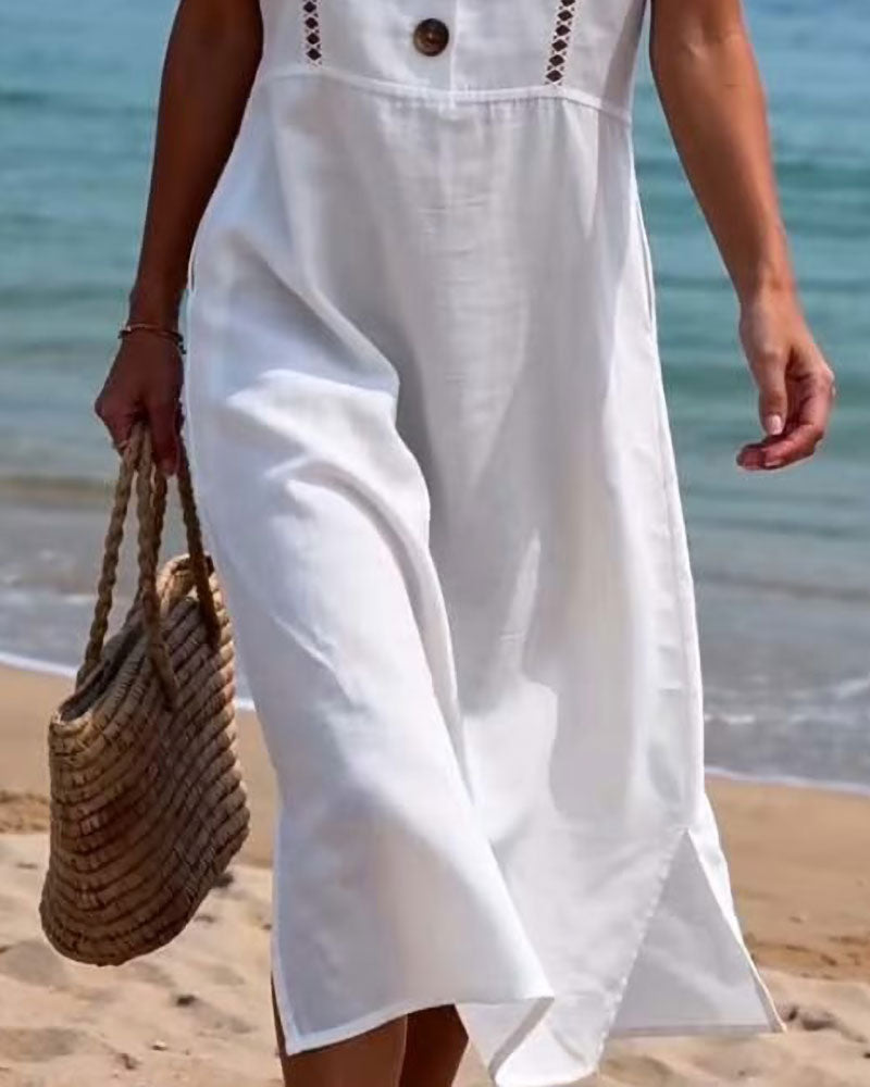 Peter Pan Collar Button Hollow Dress