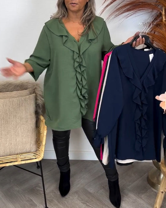 Solid Color Elegant Top with Ruffle