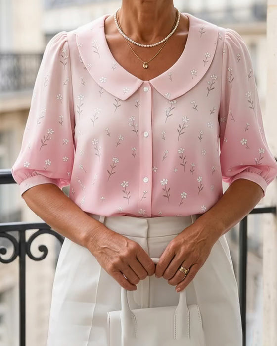 Floral Peter Pan Collar Bubble Sleeve Blouse