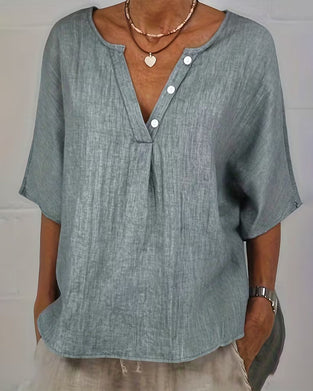 Loose-Fitting Solid Color Short-Sleeved Top