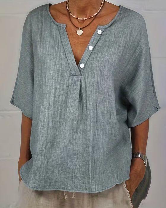 Loose-Fitting Solid Color Short-Sleeved Top