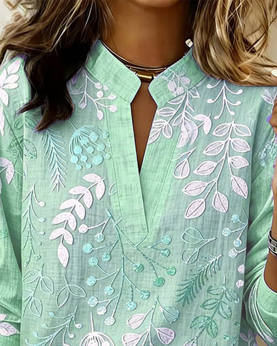 Floral Stand-Collar Blouse