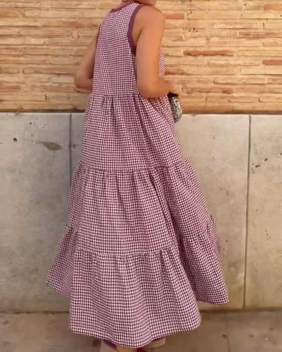 Plaid Round Neck Sleeveless Dress