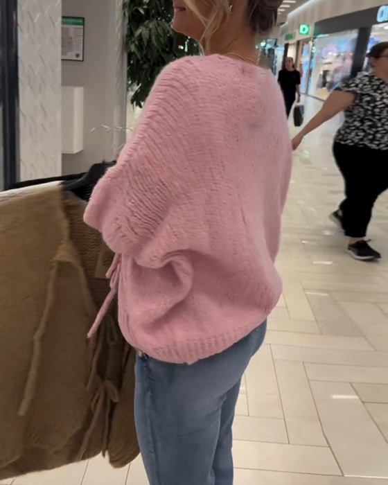 Casual solid color lace-up long-sleeve cardigan