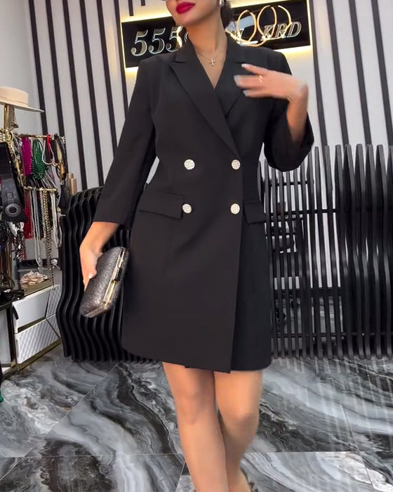 Double Breasted Suit Collar Bow Tie Dress