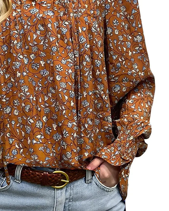 Puff Sleeve Floral Long Sleeve Blouse