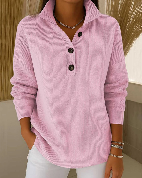Half Button Lapel Solid Jumper