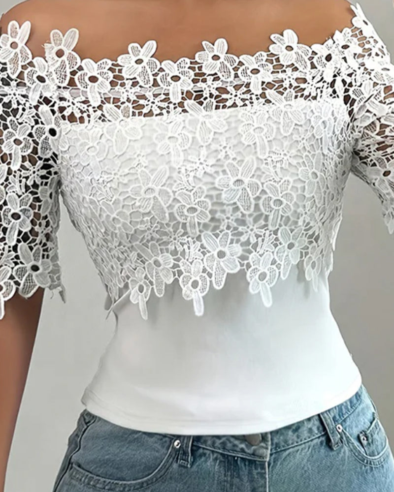 Off-Shoulder Floral Lace Top Blouse