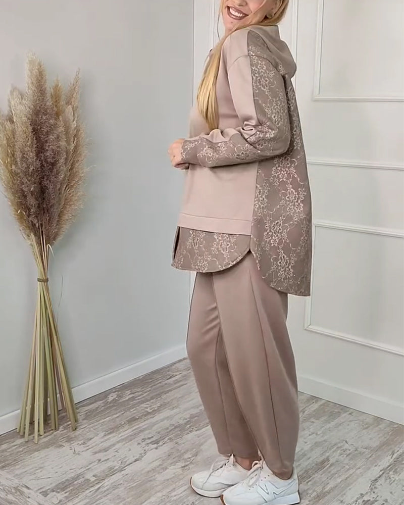 Fashionable Long-Sleeved Patchwork Jacquard Two-Piece Set