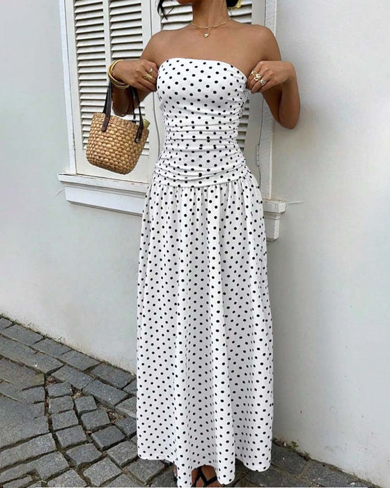 Polka Dot Bandeau A Line Long Dress